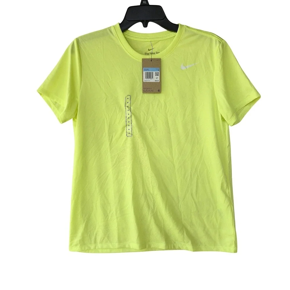 Nike Womens Dri-Fit Training Shirt Medium Lime Green Neon Short Sleeve DX0937-73